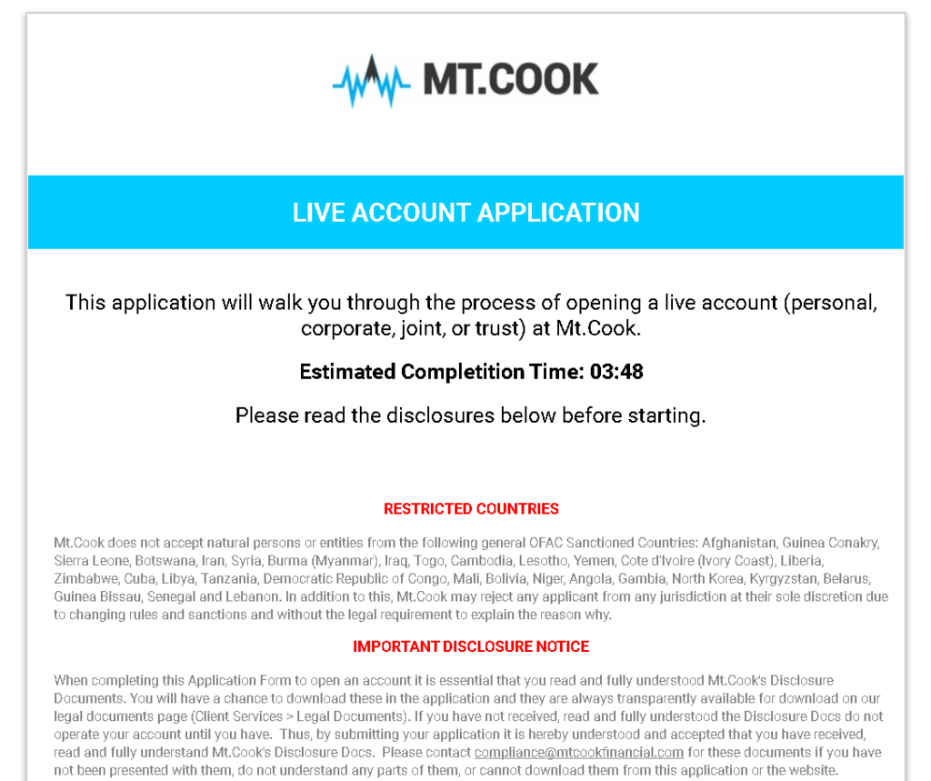 mt cook application